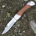 thumbnail image 2 of Rex Distributor, Inc 9" Lock Back Pocket Folding Knife Authentic Bone or Wood Handle with Leather Sheath Pouch Lockback Camping Fishing Wood, 2 of 5
