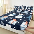 thumbnail image 3 of Manfei Cartoon Deer Snowman Queen Sheet Sets, Kawaii Santa Claus Gift Flat Sheet, Christmas Snowflake Print Queen Fitted Sheet, Lightweight Room Decor, 4-Piece, 3 of 7