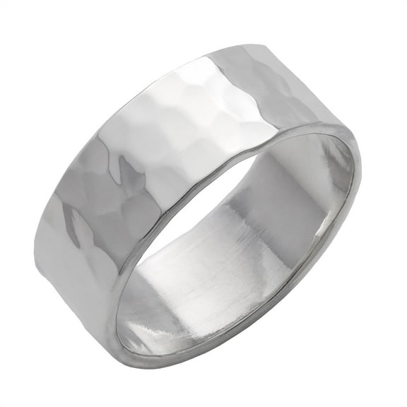 Silverly 925 Sterling Silver Hammered Rings - 8 mm Flat Wedding Band - Classic Design - Stacking Rings for Women and Men - Minimalist Wedding Rings and Hers