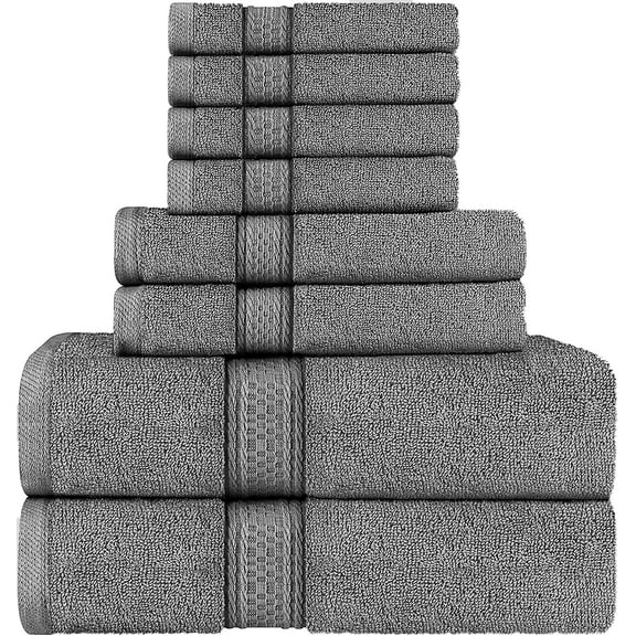 Textilia Set of 8 - 3 Size 100% Cotton Towels 600gsm Gray