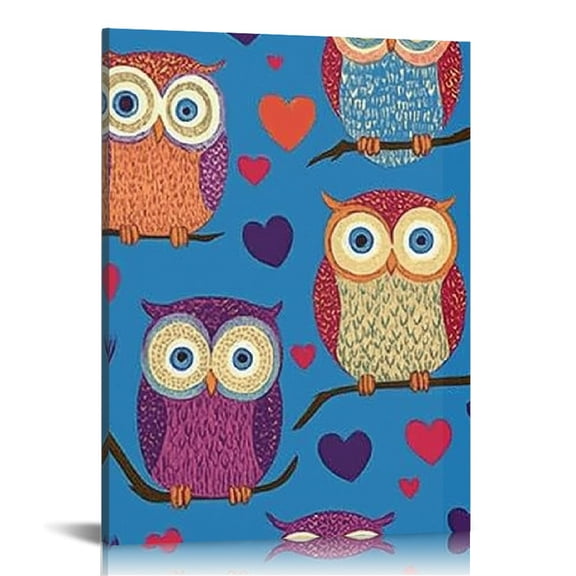 Creowell Maximalism Owl Hearts Canvas Print Wall Art Home Decor 12x16in