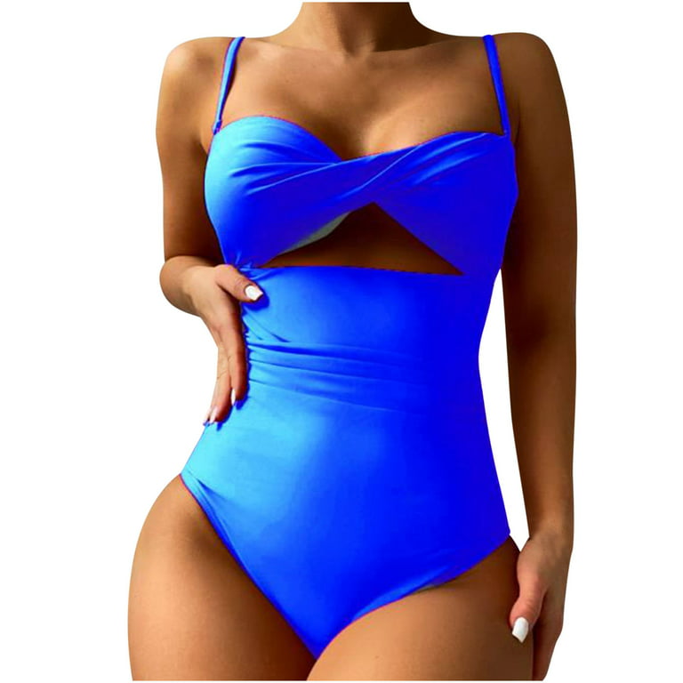 Finelylove Swimsuits Padded Sport Bra Style Bikini Blue XL