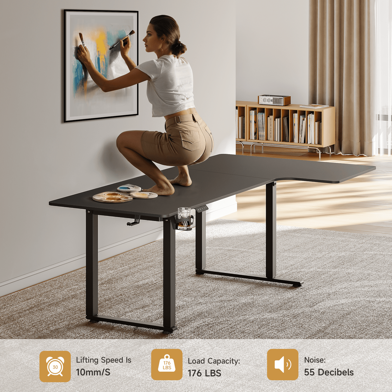 71x43 Inches L Shaped Standing Desk,  Electric L Stand Up Desk with 4 Legs, Adjustable Height from 28-46 Inches for Home and Office, Black