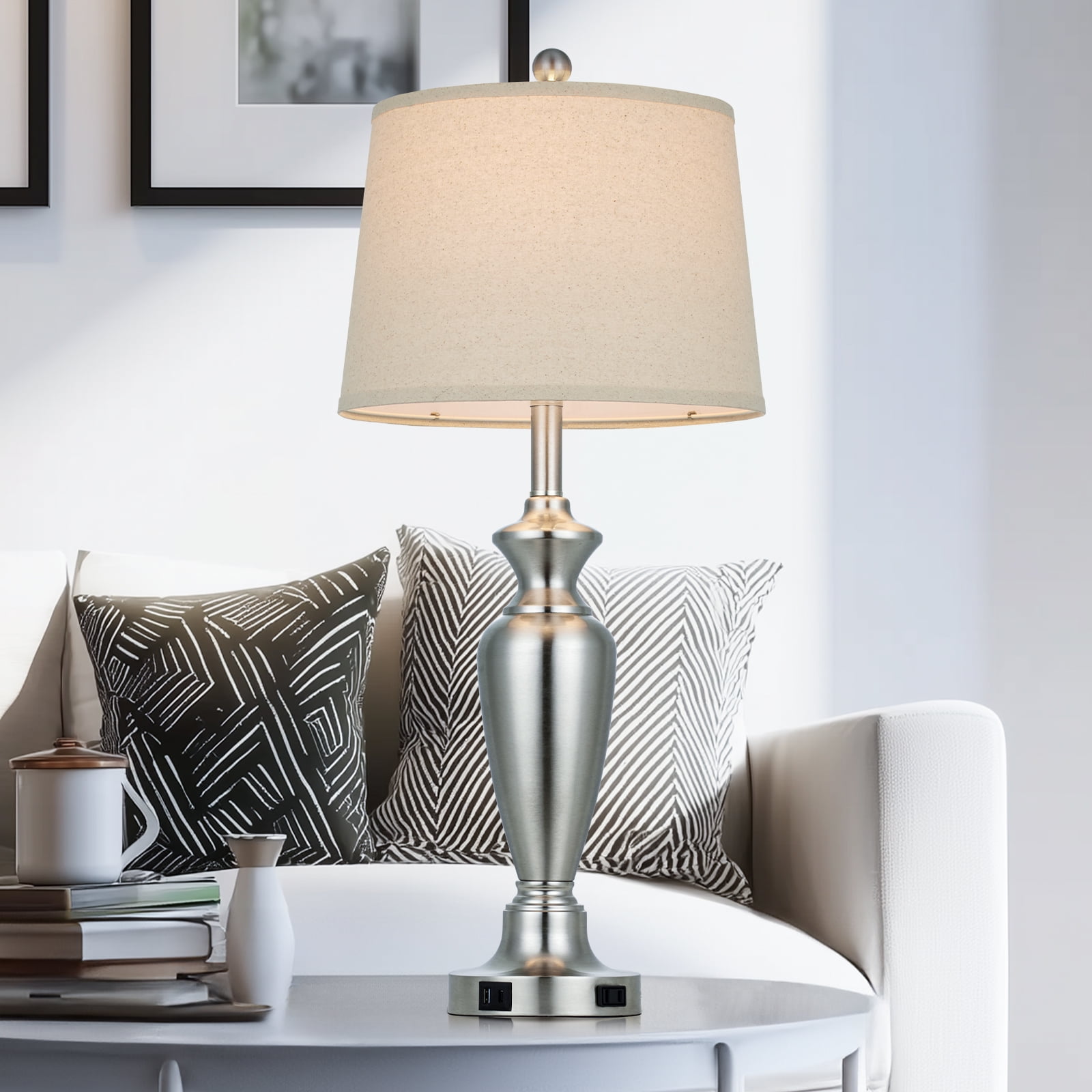 Cinkeda Table Lamp Set of 2, Modern Industrial Table Lamps,3-Way Dimmable Touch Control Desk Lamp for Bedroom Living Room, Silver