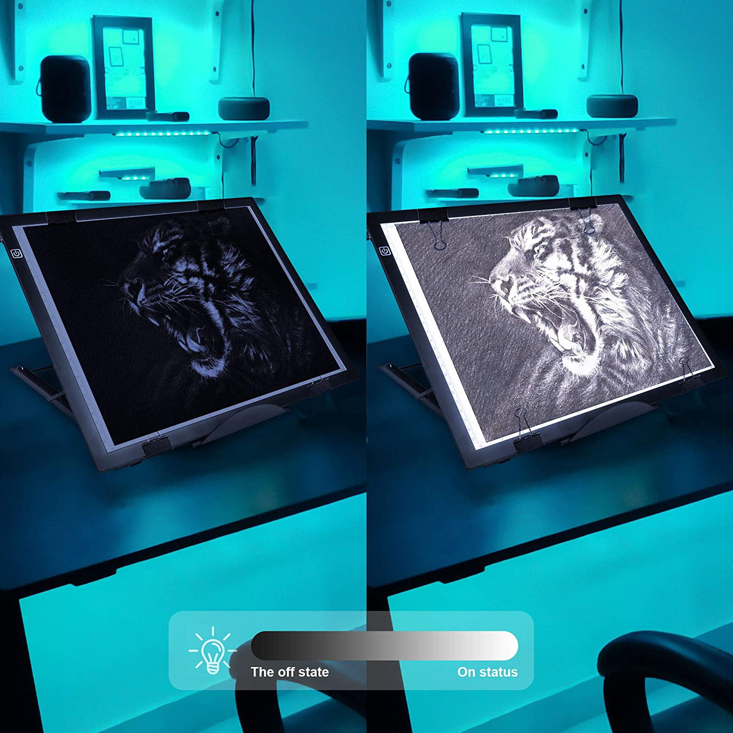 Drawing Weeding Vinyl LED Light Pad Large A3s Light Board for Diamond Painting Durable Aluminium Frame Touch Dimmer Light Pad with Stand 4 Fasten Clips for Tracing 