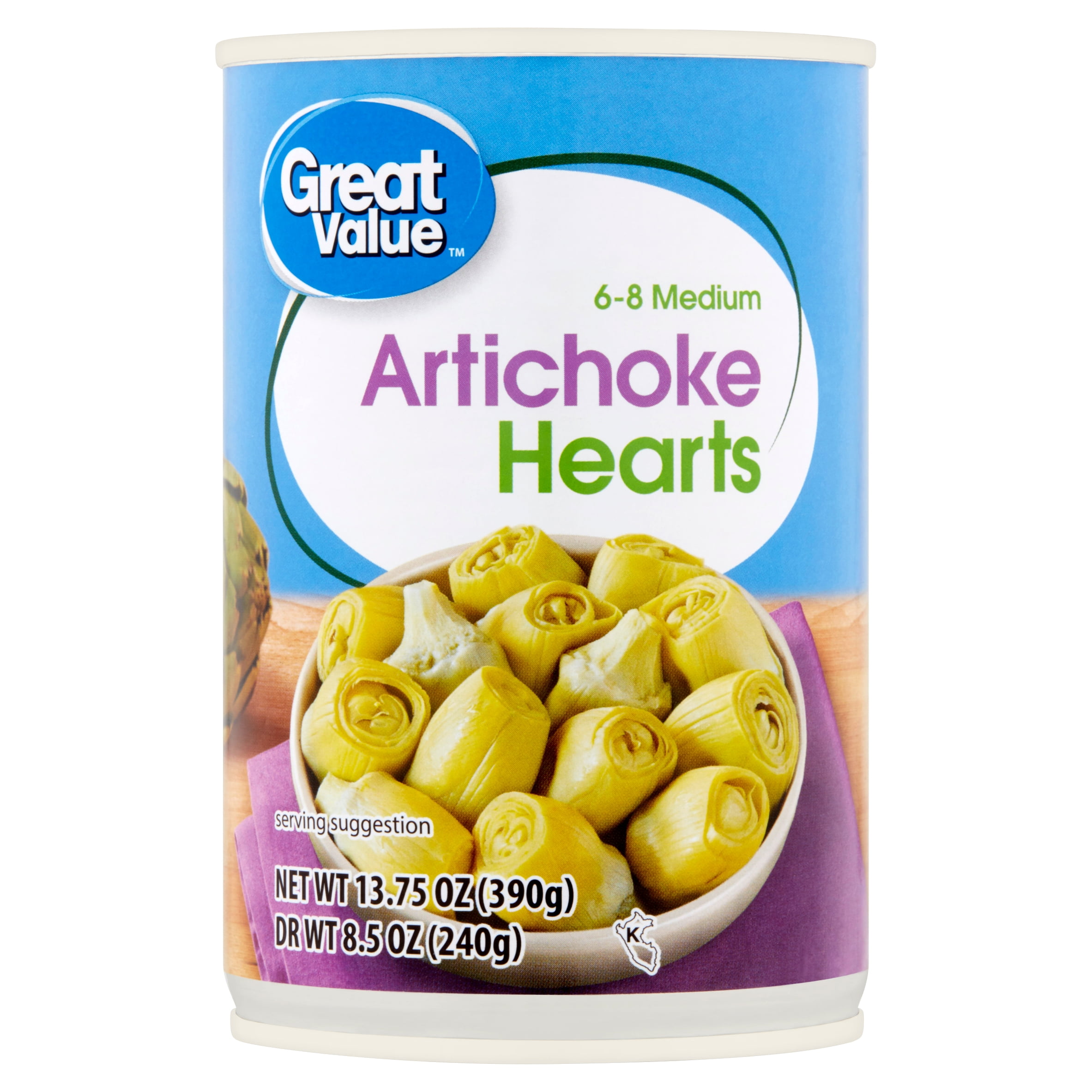 Great Value 6-8 Medium Artichoke Hearts, 13.75 oz