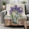 thumbnail image 2 of Purple Lavender Blanket Soft Cozy Warm Twin Blanket for Bed, Plush Fuzzy Flannel Fleece Blankets for Sofa, Spring Floral Daisy Butterfly Leaves Beige Throw Blankets for Couch Gifts, 60"x80", 2 of 9