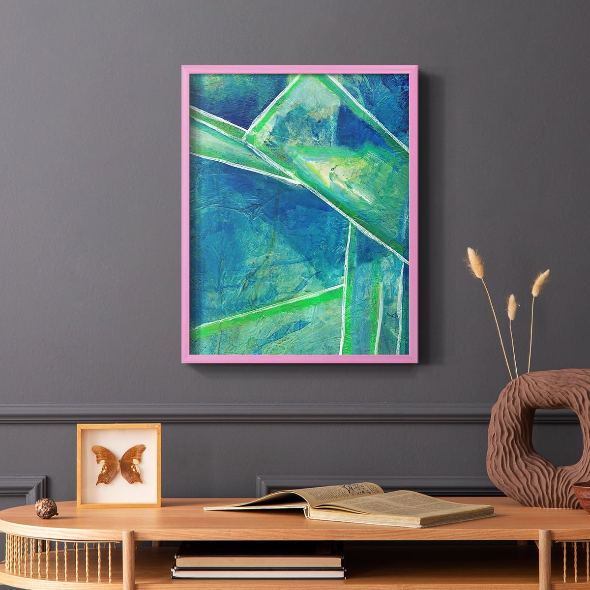 Geometric in Cool IV Framed Print in Pink Solid Wood Framed Print No Nail Hanging