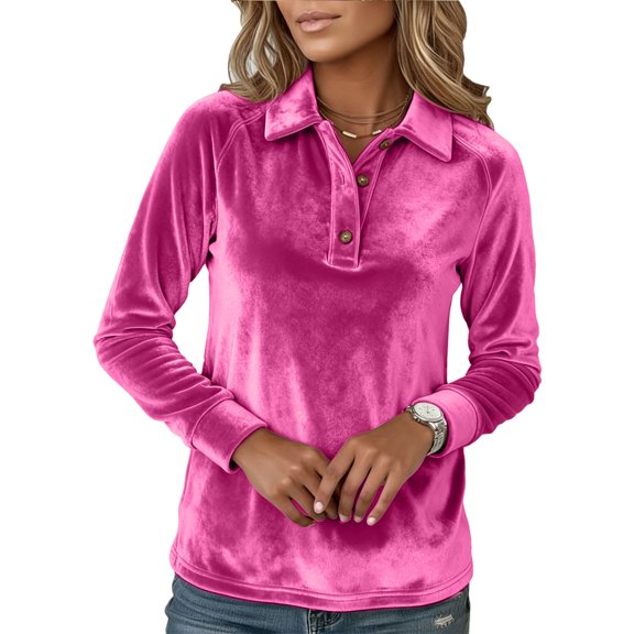Maplenight Women's Golf Shirts Long Sleeve Collared Velvet Shirt Business Casual Tee Fall Tops