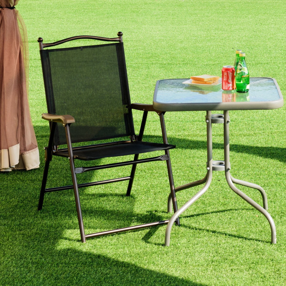 Costway Set of 2 Patio Folding Sling Back Chairs Camping Deck Garden Beach Black Walmart