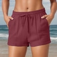 thumbnail image 2 of YMNXA Women's Summer Shorts Drawstring Elastic Waist Solid Color Wide Leg Comfortable Breathable Shorts With Pockets For Casual Daily Wear,Brick Red,Xl, 2 of 8