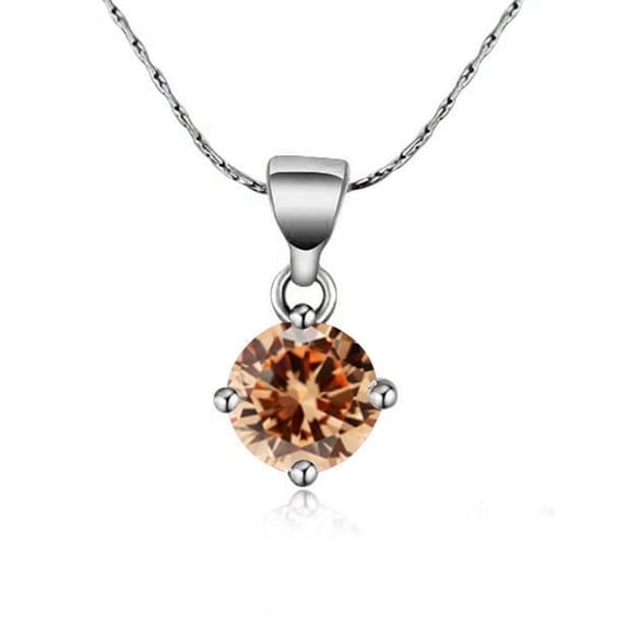 18K White Gold 1 Ct Created Citrine Round Stud 18 inch Necklace Jewelry Gift for Women Plated by Paris Jewelry