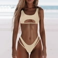 thumbnail image 3 of Gubotare Womens Bikini Underwear Women High Waisted Swimsuit Triangle Top Two Piece Bikini Tummy Control Bathing Suit,Beige M, 3 of 5