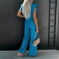 thumbnail image 4 of Homenesgenics Womens Trousers Yoga Pants Petite Blue Fashion Summer Solid Casual Ruffle Short Sleeve Suspender Jumpsuit, 4 of 9