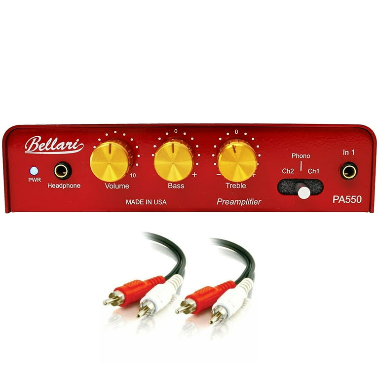 Bellari PA550 Preamplifier with RIAA Phono Preamp Headphone Amp with 2 RCA Male To 2 RCA Male Stereo Audio Cable