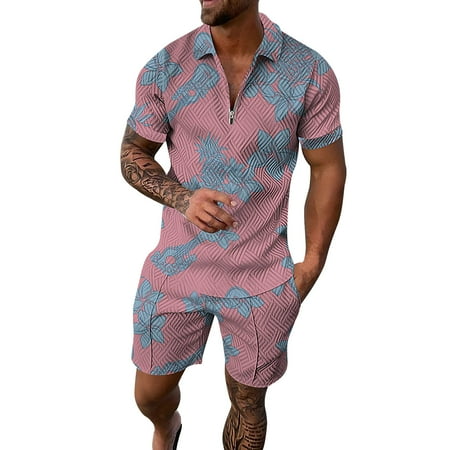 JHLZHS Men Outfit Mens Short Sleeve Casual Shirt and Shorts