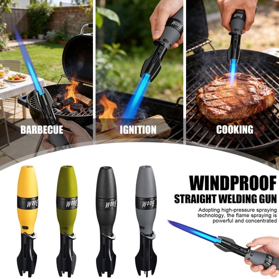 Creative Rocket Fidget Lighter, Windproof Blue Flame Torch with Spinning Body, Refillable Butane Jet Lighter for Camping BBQ & Candle (Gas Not Included)