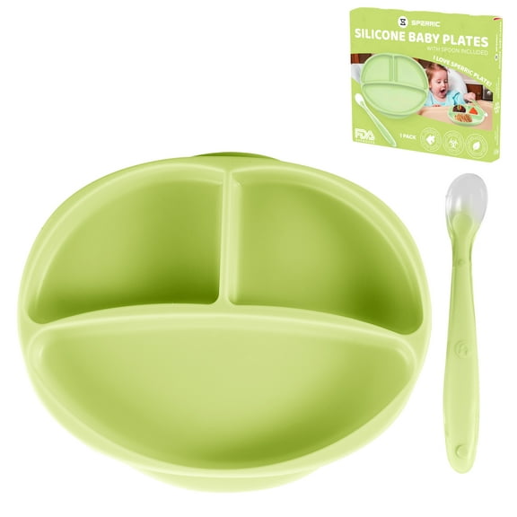 Baby Self-Feeding Suction Plate – Grip Dish, Food-Grade Silicone Suction Plate for Weaning Babies, BPA-Free, Microwave, Dishwasher & Oven Safe (Sage)