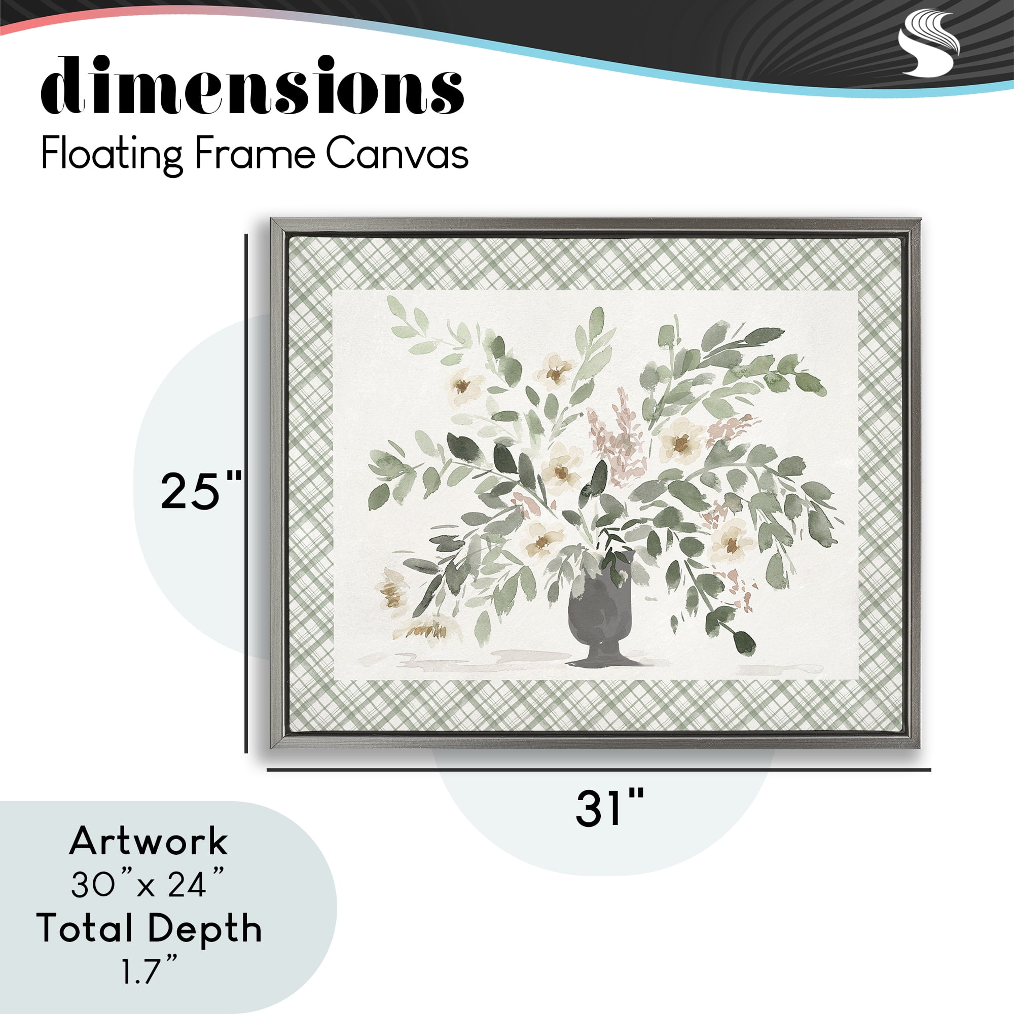 Stupell Industries Springtime Bouquet on Plaid Gray Framed Floater Canvas Wall Art, design by Lucille Price