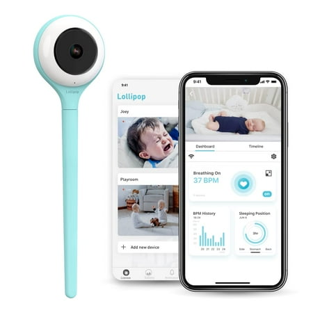 Lollipop Baby Camera with True Crying Detection (Turquoise) Smart baby monitor with camera and audio with two way talk back