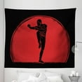 thumbnail image 1 of Kung Fu Tapestry, Chinese Martial Art Sports Themed Man Silhouette Pose in Round, Fabric Wall Hanging Decor for Bedroom Living Room Dorm, 5 Sizes, Charcoal Grey Vermilion, by Ambesonne, 1 of 1