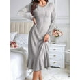 thumbnail image 4 of Long Sleeve Fall Dress for Women Casual Crew Neck Midi Long Ribbed Knit Ruffle Swing Maxi Dress Light Gray XL, 4 of 7