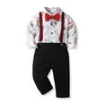 thumbnail image 4 of Otqutp Christmas Toddler Kids Boys Gentleman Clothing Sets Long Sleeve Christmas Cat Bowtie Shirts+Suspenders Pants Suits 0-7 Years(White,6-7 Years), 4 of 4
