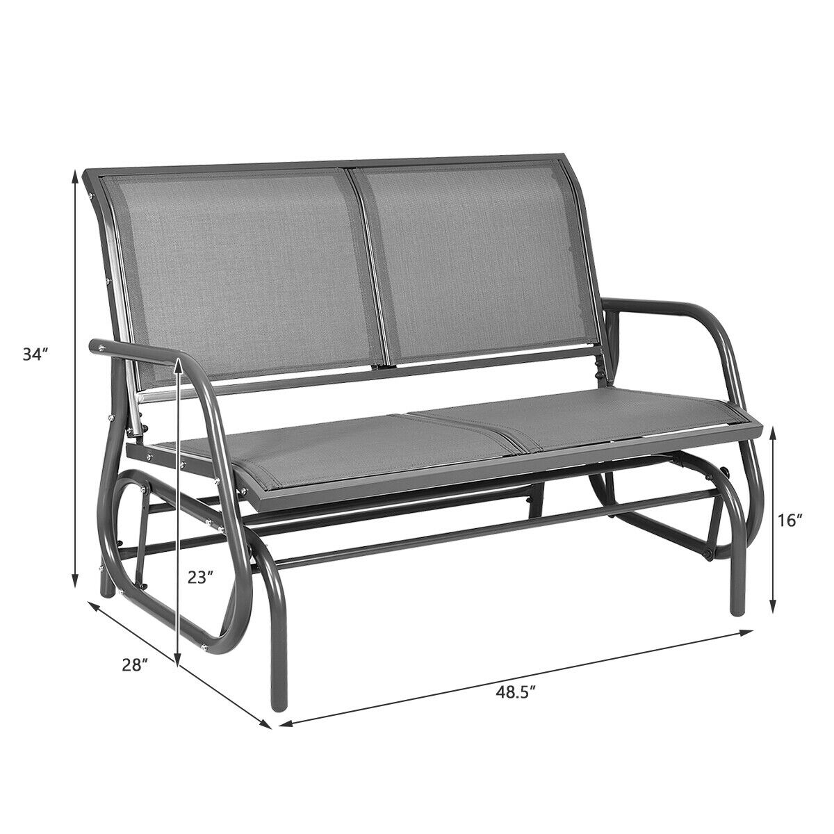 Gymax 48'' Outdoor Patio Swing Glider Bench Chair Loveseat Rocker Lounge Backyard Grey - image 2 of 10