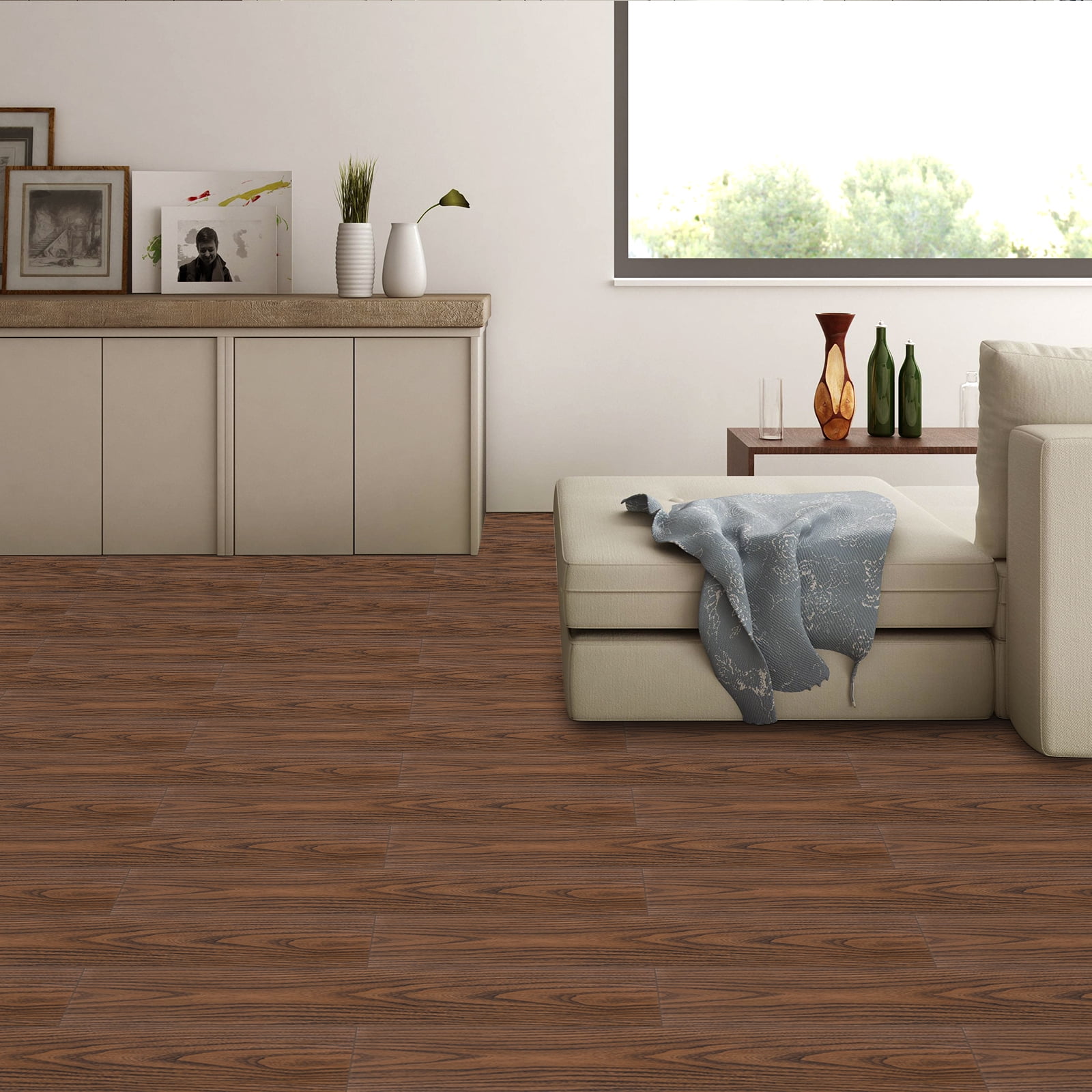 Lxcreat Peel and Stick Floor Tile 35-in x 6-in 10Pcs Vinyl Floor Tile Easy to Paste, Vinyl Flooring Plank Tile for Bedroom Living Room Kitchen
