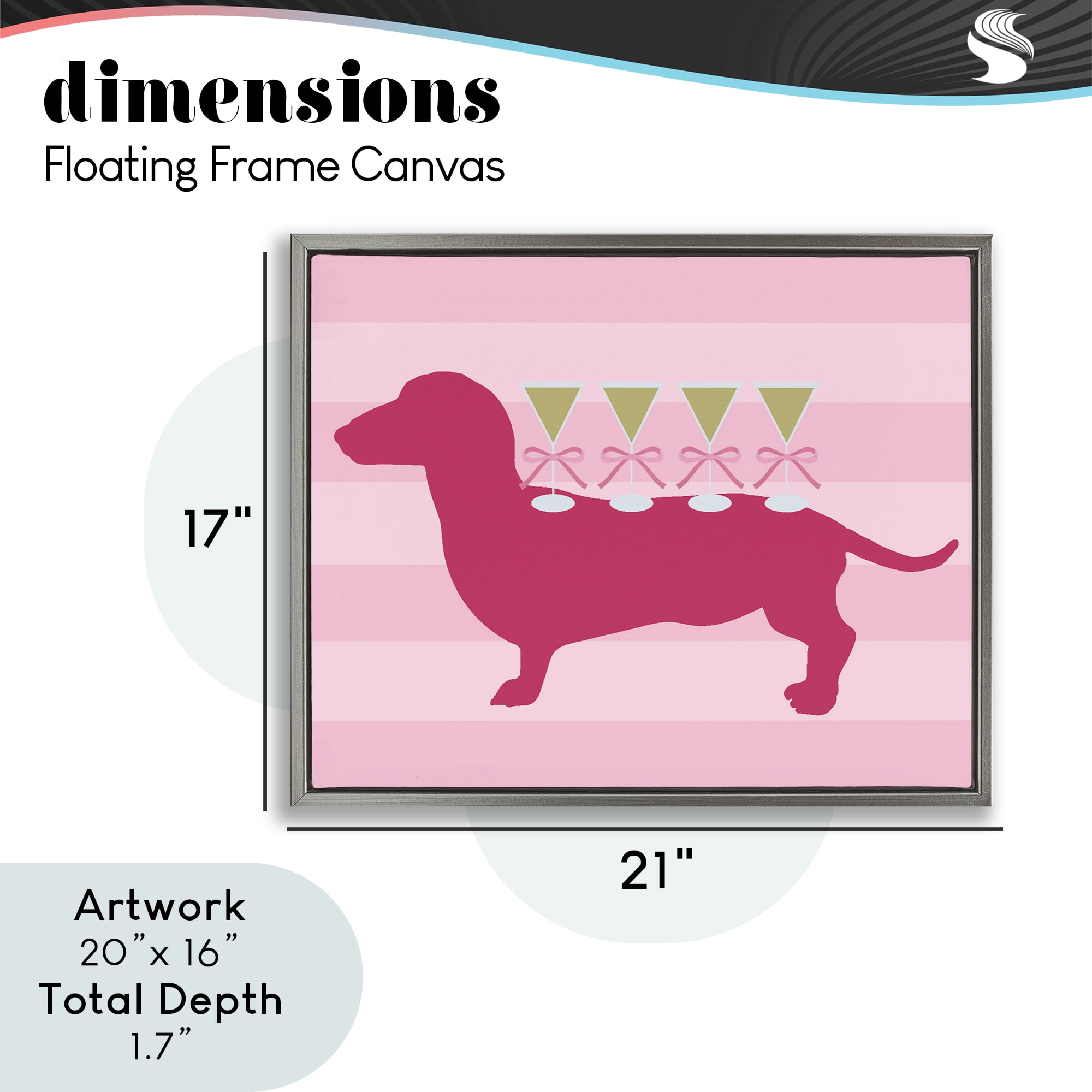 Stupell Industries Pink Dachshund With Martinis Gray Framed Floater Canvas Wall Art, design by Lil' Rue