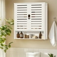thumbnail image 2 of LUVODI 23.2x8x26.1 inch White Bathroom Cabinet Wall Mounted Bamboo Over-The-Toilet Storage Organizer with 2 Door and Adjustable Shelves, 2 of 12