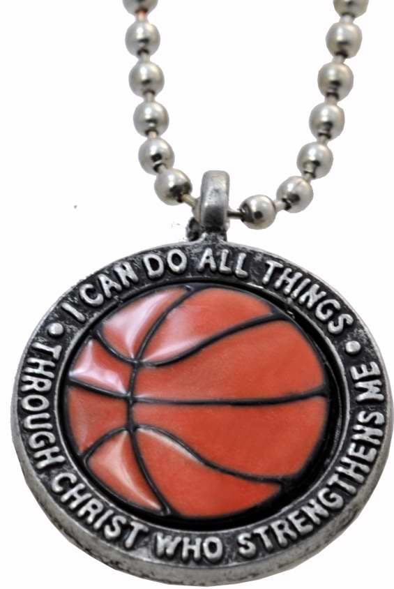 Enameled Basketball Ball Necklace on 18 inch chain 