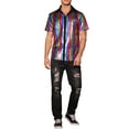 thumbnail image 2 of INSPIRE CHIC Shiny Metallic Shirts for Men's Short Sleeves Button Down Party Disco Shirts S Rainbow, 2 of 5