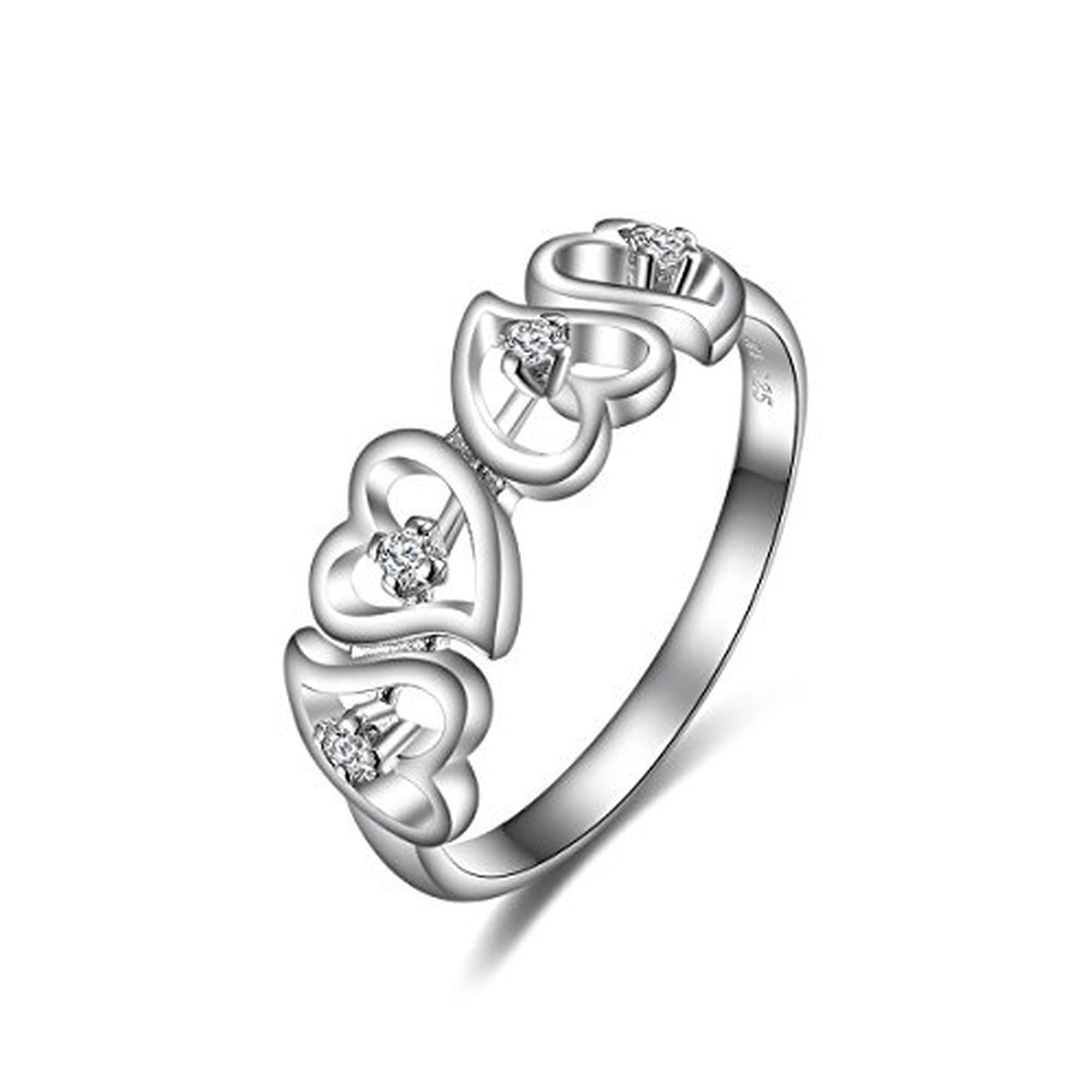 Sterling Silver Open Side-by-side Four Hearts with CZ Ring (6)