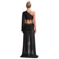 thumbnail image 2 of TSSOE Women Shiny Lyrical Dance Dress One Shoulder Flared Sleeve Flowy Split Dress Modern Dancewear Black L, 2 of 7