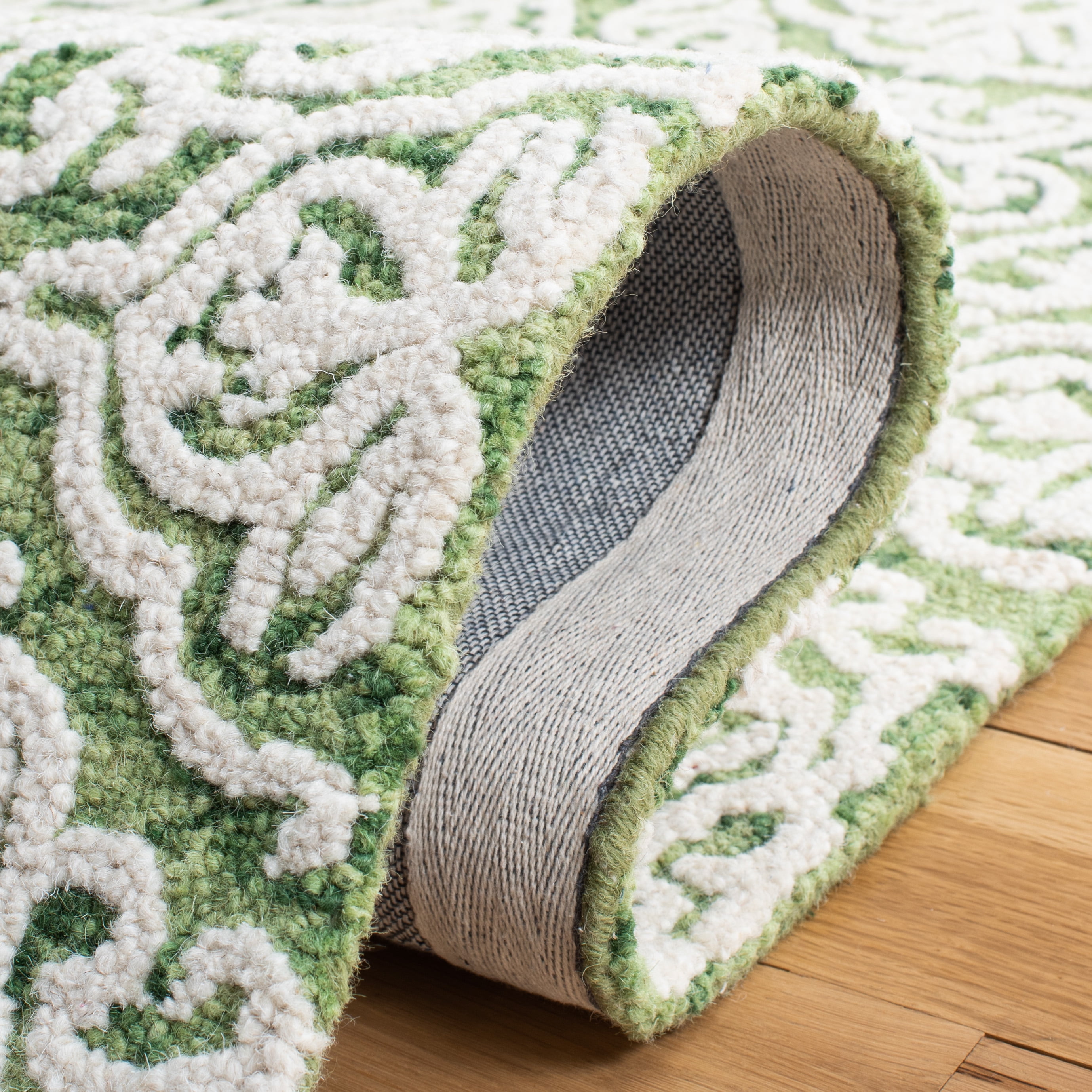 SAFAVIEH Blossom Asher Geometric Wool Area Rug, Green/Ivory, 6' x 6' Square