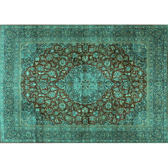 Ahgly Company Machine Washable Indoor Rectangle Medallion Turquoise Blue Traditional Area Rugs, 2' x 3'