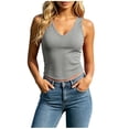 thumbnail image 3 of VBVC Women's Ribbed V-Neck Racerback Tank Top , Ladies' Stretchy Slim Fit Sleeveless Camisole , Summer Workout Layering Top For Women,Gray,S-2XL, 3 of 8