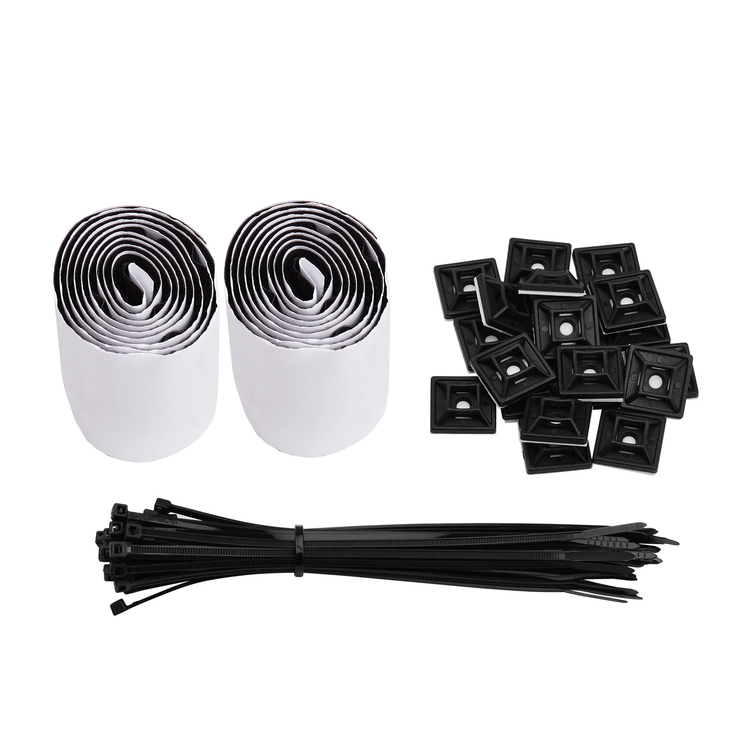 Pedalboard Organizer Kit Self Adhesive Tapes Heavy Duty Sticky Back Fastener Strips and Adjustable Self Nylon Locking Zip Cable Ties with Adhesive Mount for Studio Home Office Workshop