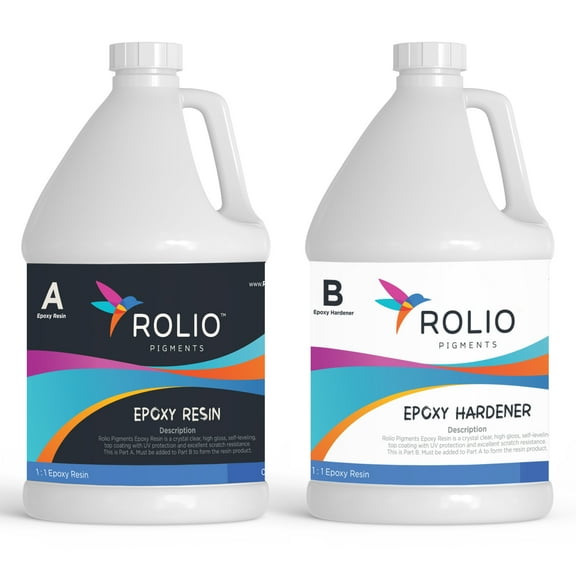 Rolio - Epoxy Resin and Hardener 1 Gallon Kit Self Leveling, Crystal Clear, Glossy, UV Resistant, for DIY Art Crafts, Jewelry, Cast Coating Wood, Easy Cast Resin, Molds 1:1 Ratio