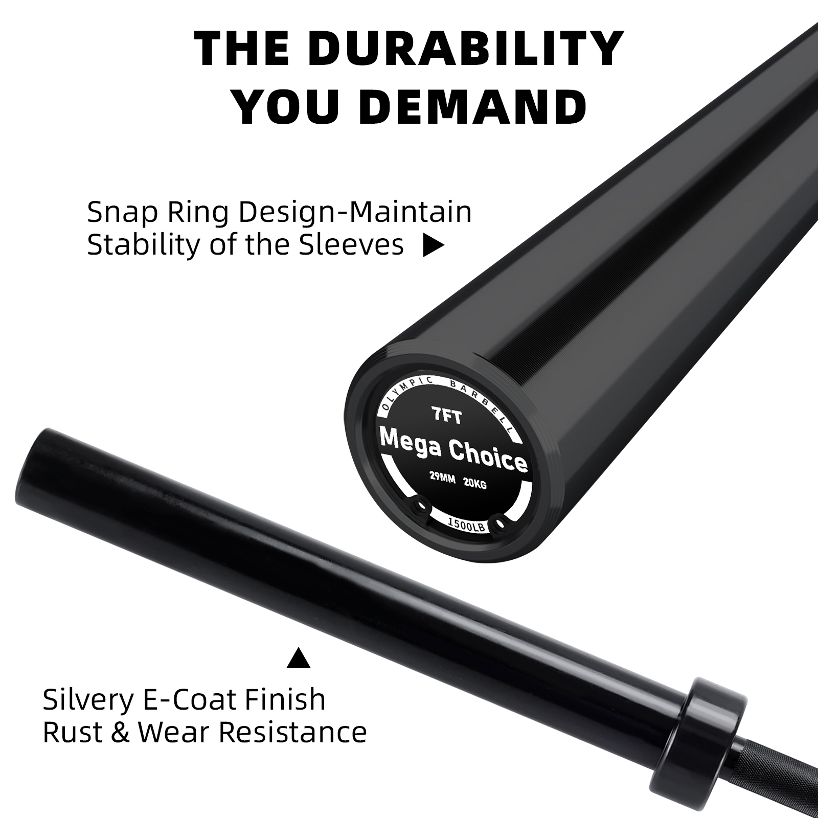 COZONY 7 Ft Black Barbell , 2 Inch Sleeve Diameter, 1500LB Capacity Strength for Squats & Deadlifts