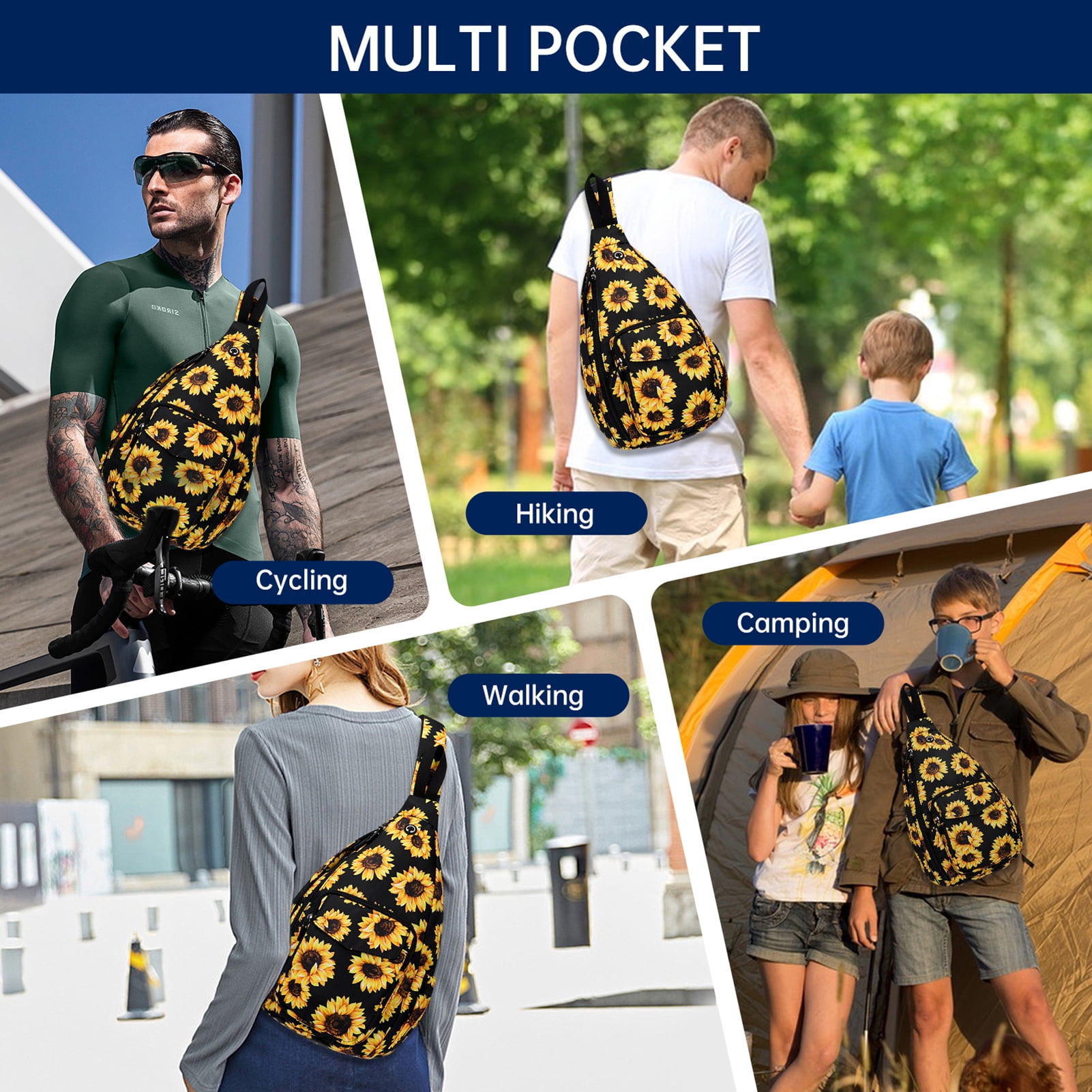 HAWEE Convertible Sling Backpack Purse Sunflower Crossbody Chest Bag Left and Right Shoulder Water Repellent