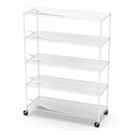 ZHYNNG 5 Tier 7500lbs Heavy Duty Adjustable Storage Rack Metal Shelf Wire Shelving Unit with Wheels & Shelf Liners - 82” H x 60” L x 24” D - White