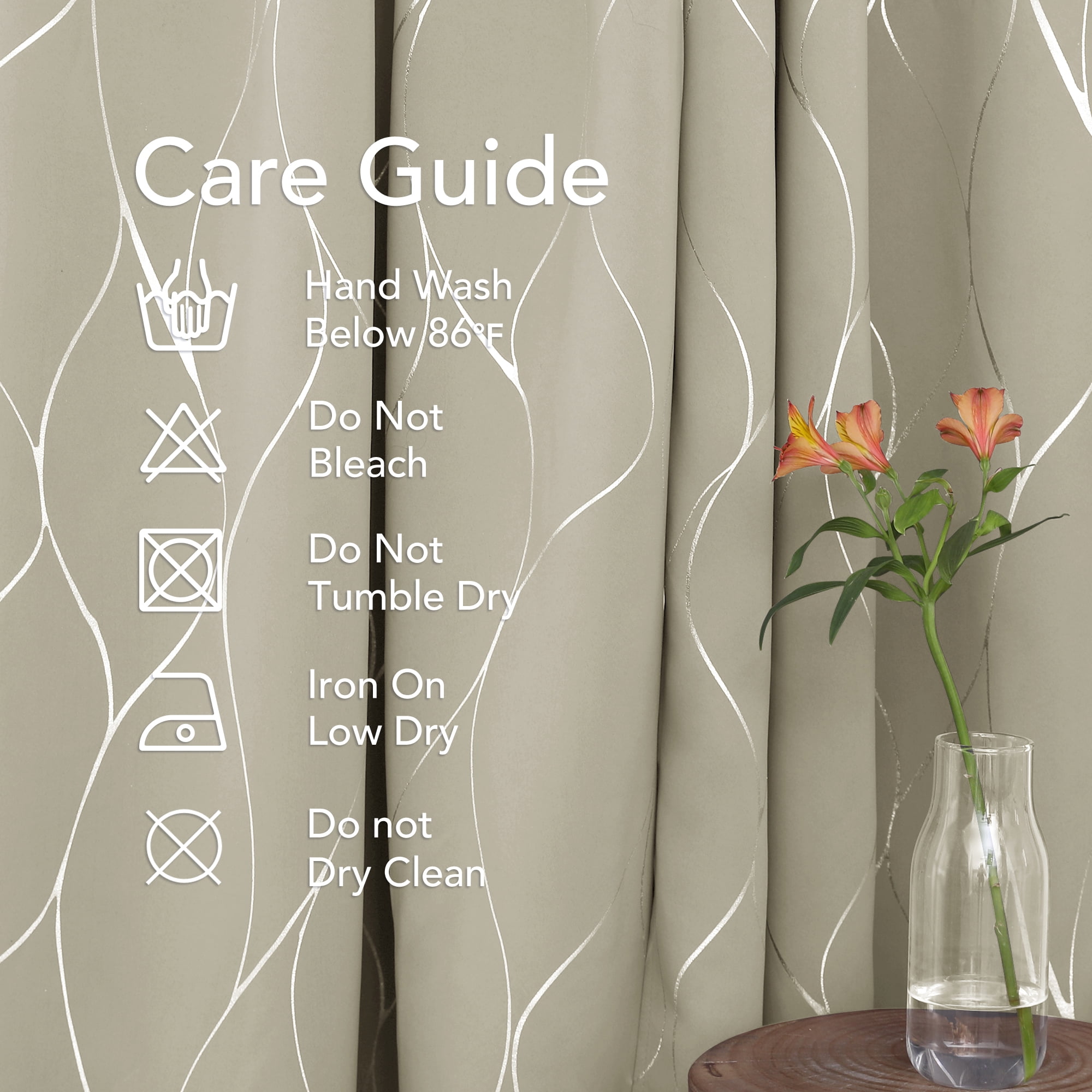 Deconovo Blackout Wave Foil Print Room Darkening Thermal Insulated Curtain 52W x 63L inch, 2 Panels, Light Beige