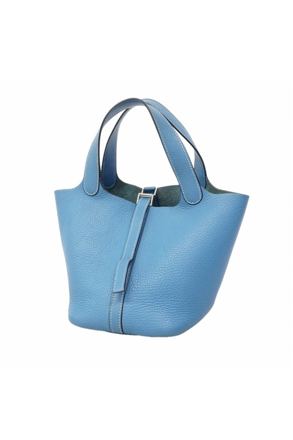 Pre-Owned Hermes Picotin PM handbag, Taurillon Clemence leather, Blue Jean, H stamp, Ladies'.