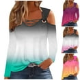 thumbnail image 2 of Gnshining Gradient Cold Shoulder Tops for Women Long Sleeve V Neck Crisscross Casual Shirt Fall Fashion Solid Color Loose Outfit, 2 of 5