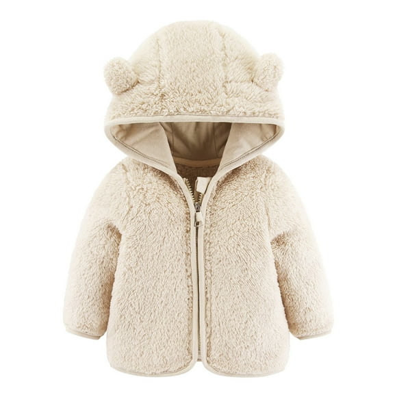 Baby Winter Fleece Jacket with Hooded Cute Printed Solid Long Sleeve Christmas Baby Clothes for Baby Boys 0-6 Months Baby Clothes