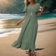 thumbnail image 1 of Puntoco Vestido De Manga Corta Con Cuello En V, Vestido Ajustado De Mujer De Color Liso Verde L, 1 of 9