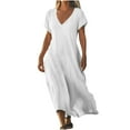 thumbnail image 3 of QLEICOM Summer Dresses for Women 2025, Plus Size Boho Maxi Dresses, V-neck Short Sleeve Cotton Linen Dress, Long Beach Sundress Travel Vacation Outfits (S-5XL), 3 of 6