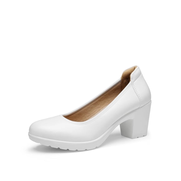 DREAM PAIRS Zapatos de Tacón Bajo y Grueso para Mujer en Blanco
